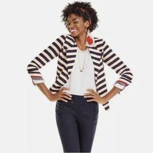 Cabi 5094 Navy Red Cream Nautical Stripe Double Breasted Cruise Blazer Jacket